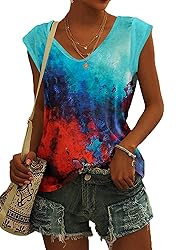 AUSELILY Womens Cap Sleeve T-Shirt Casual Loose Fit
