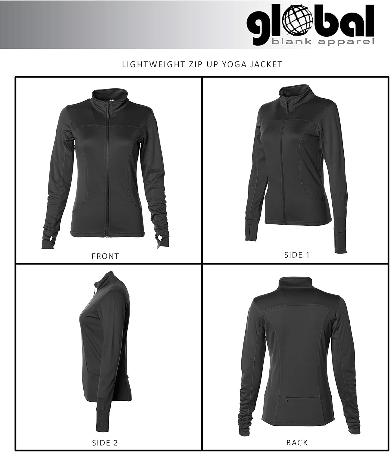 Global Blank Women’s Slim Fit Lightweight Full Zip Up Yoga Workout Jacket at  Women’s Clothing store