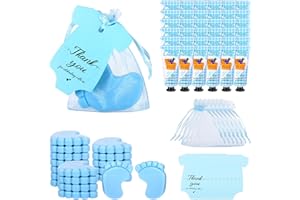 YUUNHEG 36 Set Baby Shower Favors for Guests, Handmade Blue Baby Feet Scented Soaps with Thank You Tags and Organza Bags for Shower Party Favors