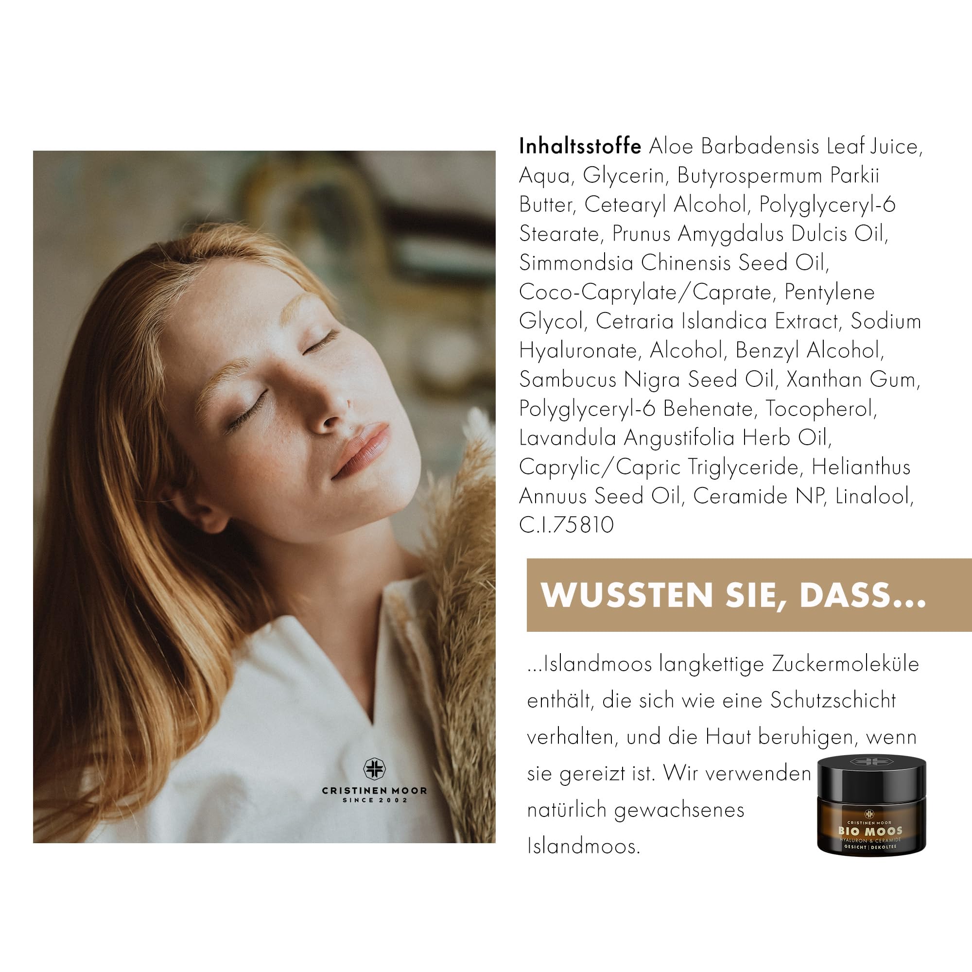 Moossalbe Gesicht Falten Testsieger, Zertifizierte Bio Anti Aging, Anti-Falten mit Isländisch Moos Extrakt, Hyaluronsäure, Ceramid & Aloe Vera, Tages Gesichtscreme für alle Hauttypen | Made in Germany 4