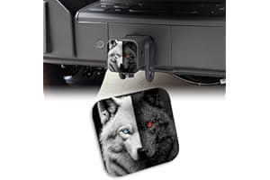 UUCBTAH White Black Wolf Head Trailer Hitch Cover Blue Red Wolf Eyes Tow Hitch Cove Universal 2" Heavy Duty Trailer Hitch Tube Rubber Covers,Square Hitch Cover Plug Cap for Trucks SUV Cars