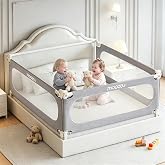 MOOZOJ Bed Rails for Toddlers King Size Bed, 3 Piece Baby Bed Rail Guard | Anti-Collision Safety Side Rail with Crossbar Lift Button, 25-Level Height Adjustable, 28" Extra Tall Bed Rail for Kids
