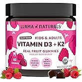 Llama Naturals Vitamin D3, Vegan, Organic Immune Support Supplement, Vitamin D Gummies for Adults and Kids, Real Fruit Gummy Vitamins, Promotes Bone Health, No Added Sugar Cane, Raspberry, 60 Ct
