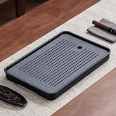 Zurucily Tea Tray, Kungfu Tea Serving Tray Tea Table Set with Water Storage Drainage (Black)