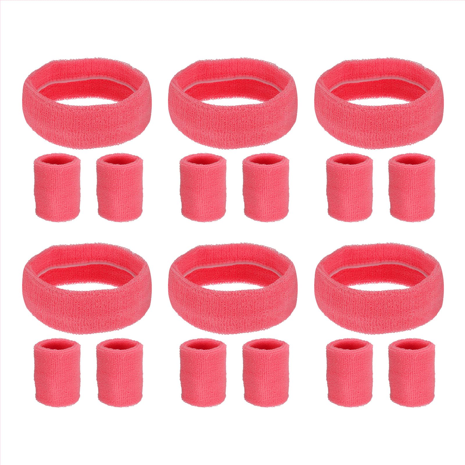 PATIKIL Sweatbands Headband Wristband, 6 Set/18Pcs Sweatband Terry Cloth for Sports Basketball Tennis Athletic Gym Working Out, Rose Red
