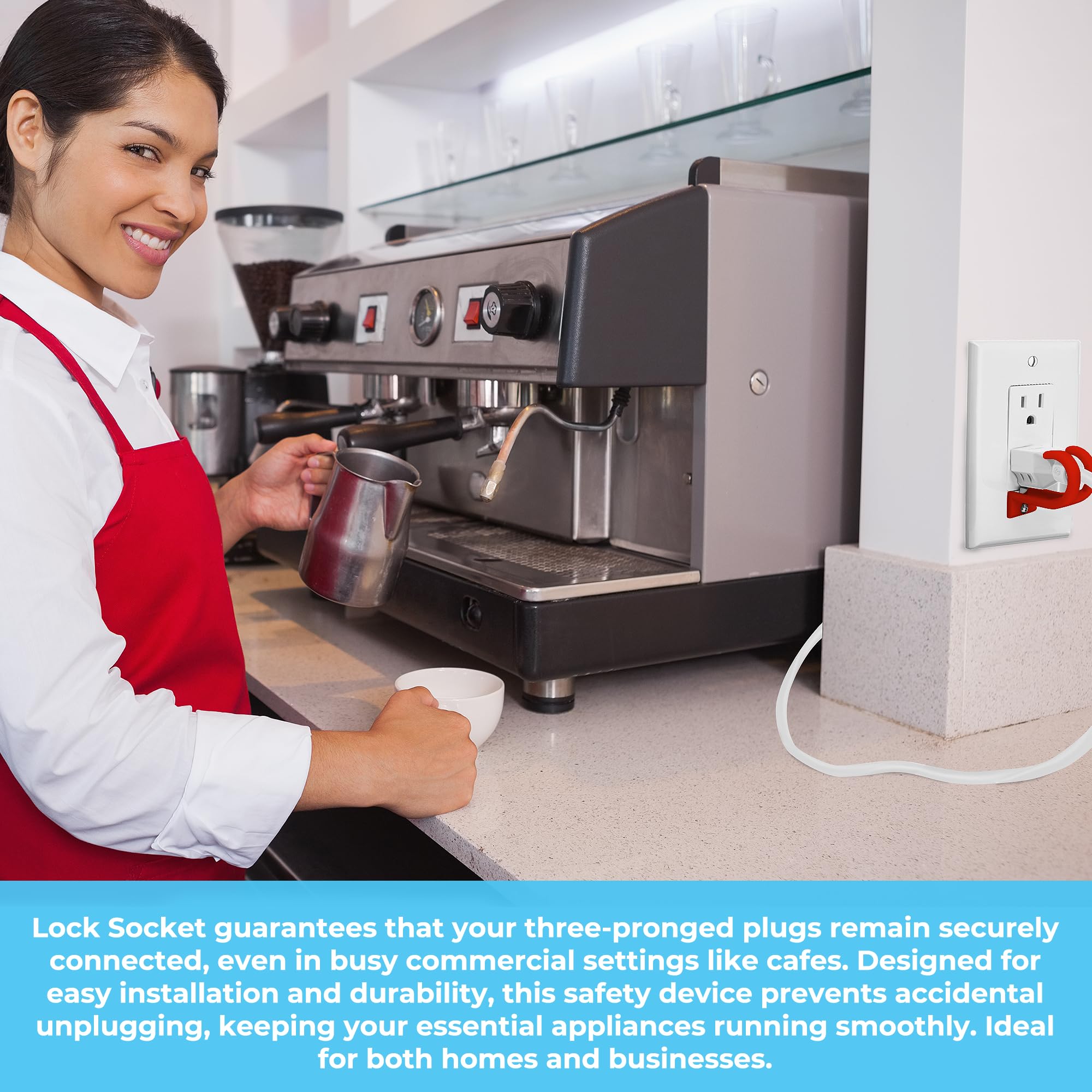 Lock Socket 3 Prong Outlet Lock -RED - Anti Theft Outlet Lock Device to Secure Three Pronged Plugs to The Outlet with a Security Screw.Way to Prevent Unplugging. Made in USA