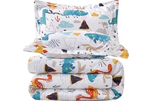 JSD Dinosaur Kids Comforter Set Twin Size, 2 Piece Soft Lightweight Comforter with Pillow Sham Machine Washable Oeko-tex Cert