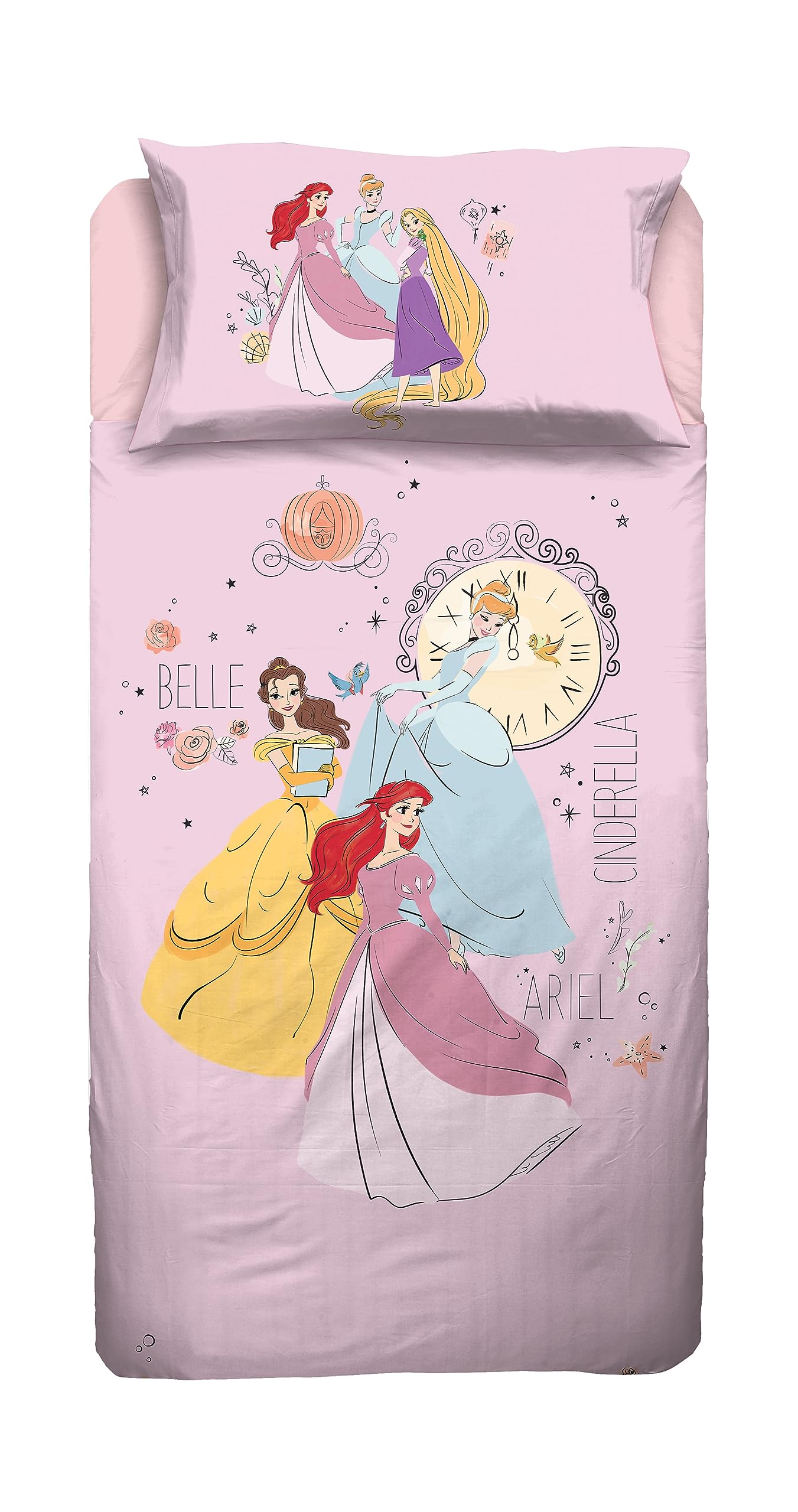 hermet PR01 100% Cotton Disney Princess Single Duvet Cover Set, Pink