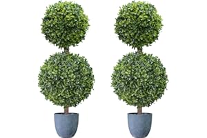 UNADRA Faux Boxwood Topiary Plants Outdoor 2 Pack 23.6 Inch - Artificial Ball Trees Fake Bush 2 ft Round Shaped Indoor for Backyard, Balcony,Garden, Wedding and Home Décor (24 inches, Boxwood 2 Ball)