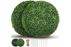 TTDMK 2 PCS 16.1 Inch Boxwood Balls with Ground Pegs and String, 4 Layers Artificial Plant Topiary Ball, UV Resistant Artificial Topiary Ball for Outdoor/Indoor, Front Porch, Wedding, Christmas Décor