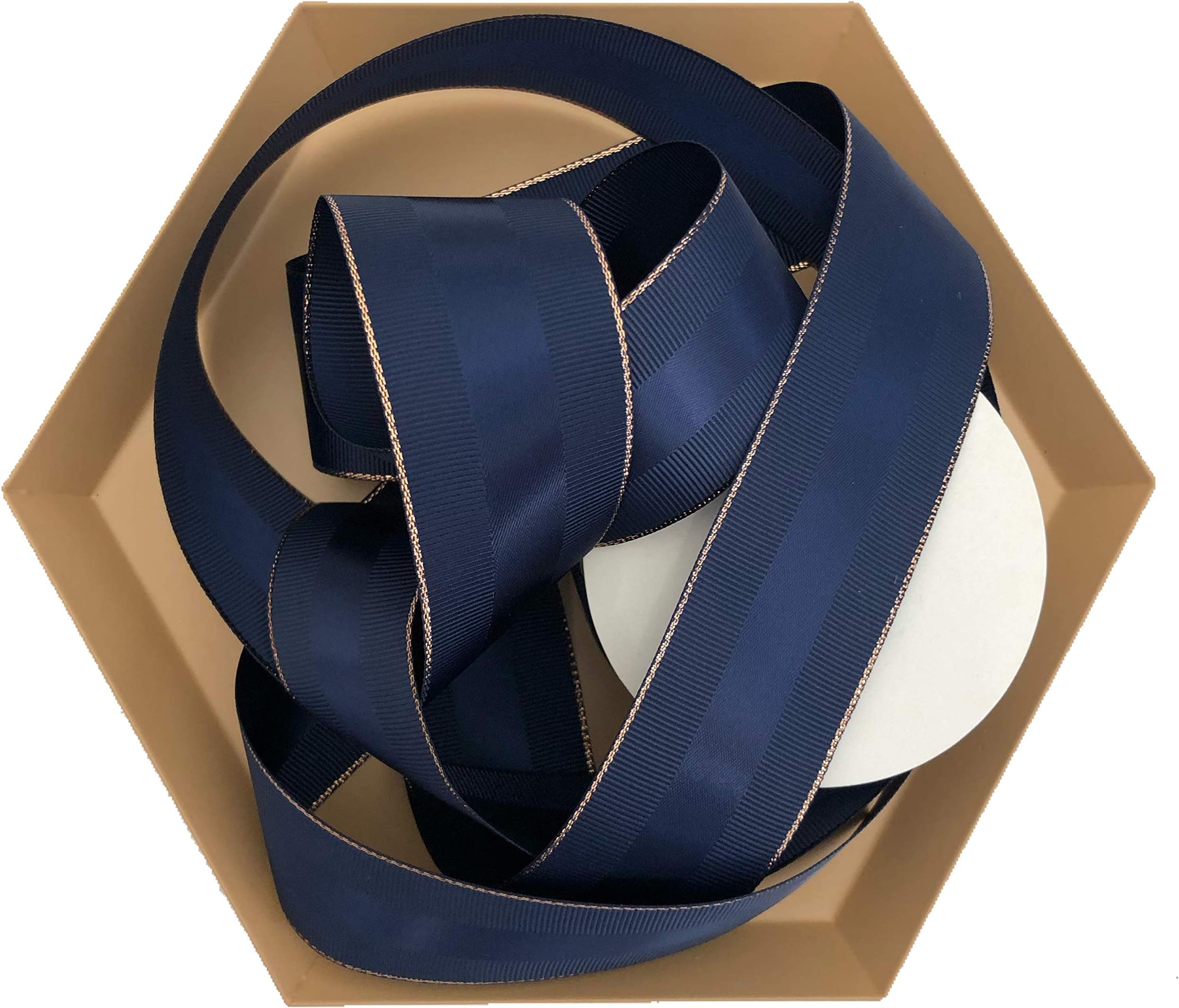 Navy Blue Grosgrain Ribbon 1.5 inch, 30 Yards, 10 yards Per Roll, 3 Rolls, Double Face Finely Woven Fabric Ribbon with Rose Gold Trim, 1 1/2 Inch, for Corporate Gifts, Men’s Gifts, Flower Arrangements
