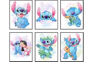 BigWig Prints Lilo and Stitch Poster - Stitch Room Decor For Girls, Nursery Watercolor Art Prints, Pastel Nursery Artwork Set, Kids Wall Art, Posters For Girls Room - Unframed Set of 6 (8x10)