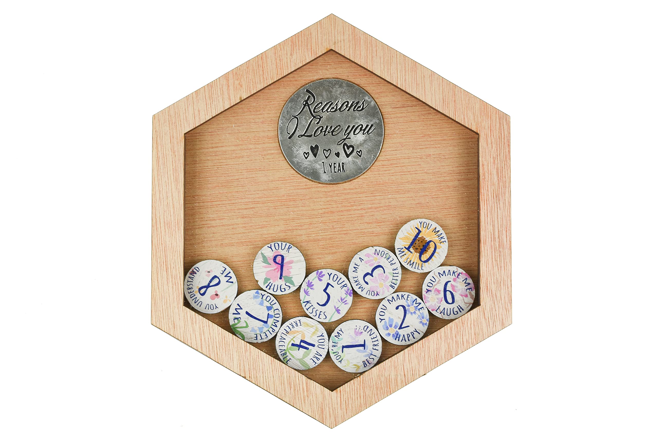 1st Anniversary 10 Reasons I Love You Frame and Full Colour Love Tokens