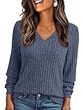 AUTOMET Womens V Neck Long Sleeve Shirt Fall