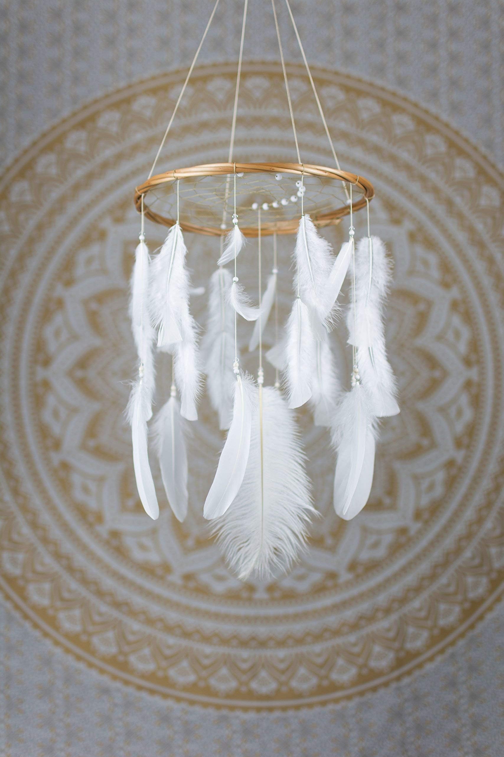 Dream Catcher Mobile Large White - 12" / 30CM Diameter White Dreamcatcher Mobile Dreamcatcher Mobile Bohemian Dream Catcher Nursery Mobile Baby Mobile Boho Decor Wedding Decor