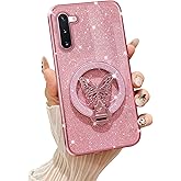 Tesazxcn Phone Case for Samsung Note 10 [Compatible with Magsafe] with Butterfly Kickstand & Lanyard Soft TPU Bling Clear Shockproof Protection Cover for Galaxy Note 10 Case, Rose Gold