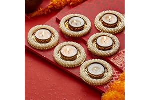 TIED RIBBONS 6 pcs Handmade Tealight Candle Holder for Pooja | Tealight Holder for Home Decoration, Mandir, Temple | Diwali Decorations for Home, Diwali Gifts | Indian Decorations for Home