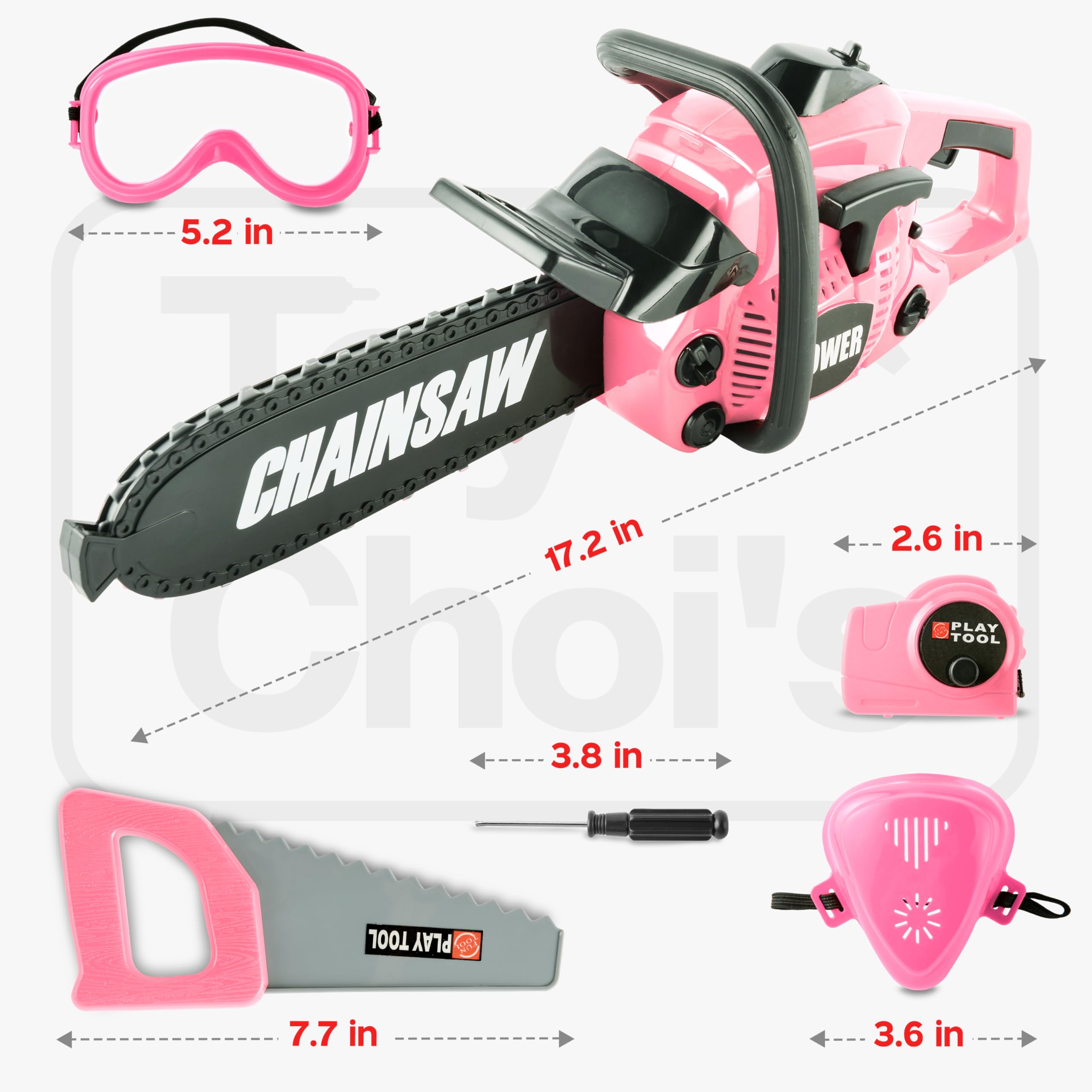 Toy Choi's Kids Toy Chainsaw - Pretend Play Construction Tool Electric Chainsaw Toy for Kids, Toy Tool Set Outdoor Gardening Play, Christmas Gifts Pink Toys for Girls 3-5 +