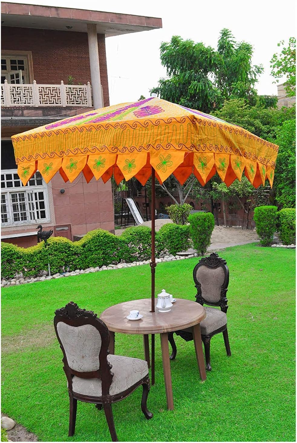 Amazon Com Marusthali Indian Hand Embroidery Large Yellow Outdoor Umbrella 8 Ribs Beach Offset Patio Umbrella Garden Outdoor