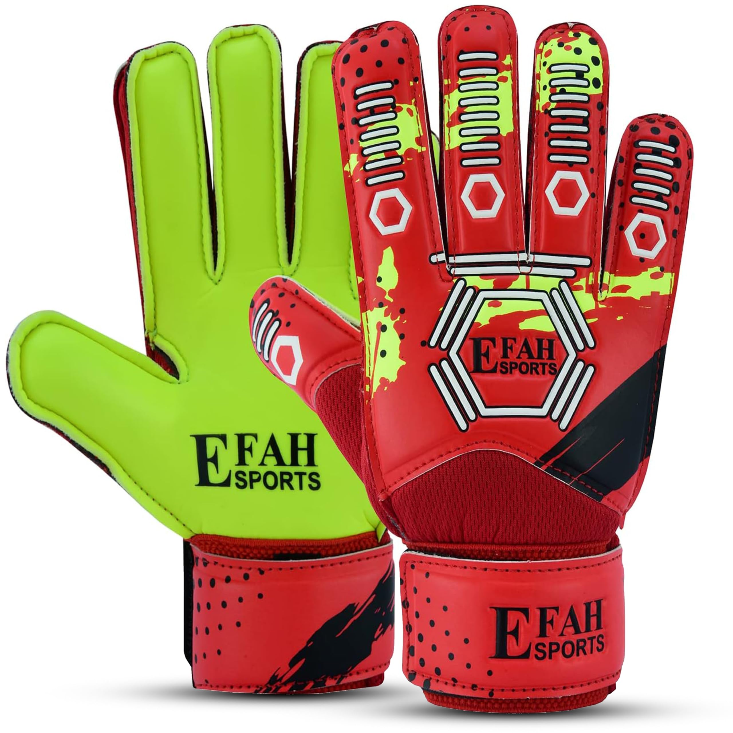 EFAH SPORTS Football Goalkeeper Gloves For kids Boys Children Youth Soccer Goalie Goalkeeping Glove with Strong Grip Palms (Size 6, Red/F.yellow)