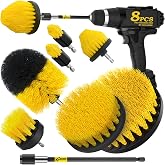Holikme 8Piece Drill Brush Attachment Set - Power Scrubber Cleaning Kit | Nylon Fibers, Power Scrubber Attachments for Tile, Shower, Floors, Kitchen and Auto Interior Care, Cleaning Tools, Yellow