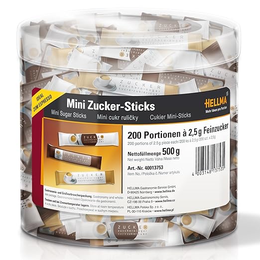 Hellma Mini Zucker-Sticks - Runddose &agrave; 200 St&uuml;ck