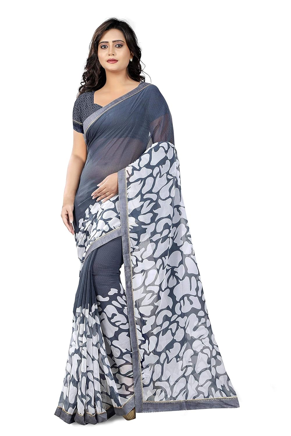 jaanvi fashion women's chiffon saree with blouse piece (cherry-grey_grey)