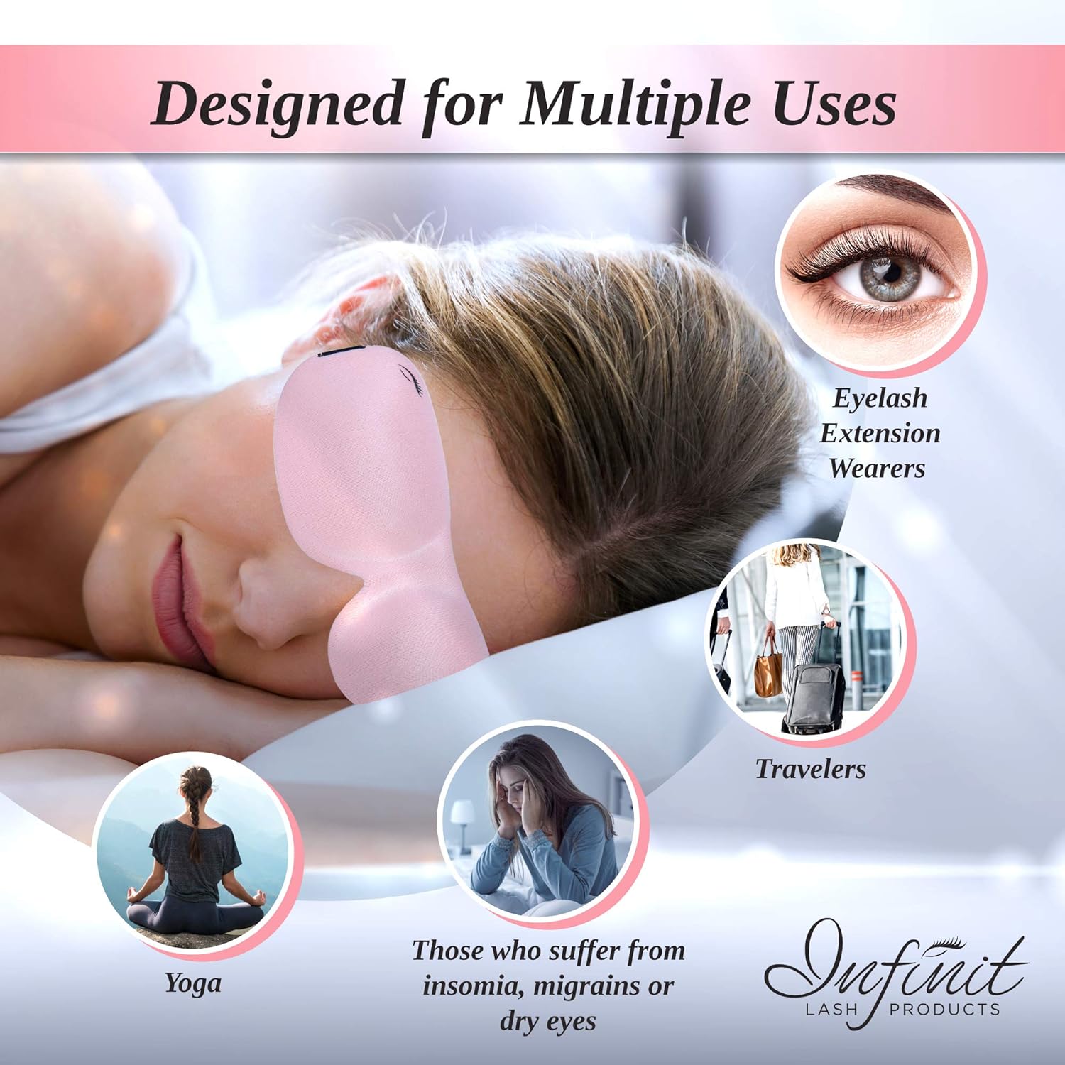 Eye Mask Designed for Eyelash Extensions, Form Fitting 3D Contoured Design, Lightweight & Soft Fabric with Adjustable Strap, No Pressure Eye Mask for Sleep & Travel (Pink): Health & Personal Care