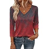 Zeagoo 3/4 Length Sleeve Womens Tops V Neck Shirt Dressy Casual Blouse Basic Tshirts 2026 Fashion Clothing S-2XL