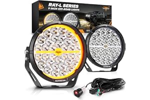 Auxbeam RAY-L Series 9 Inch LED Off-Road Lights 318W 34180LM, with Amber White DRL 3 Modes Round Offroad Lighting, Spot Beam 