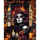 Dia De Los Muertos Decorations Door Cover Day of The Dead Sugar Skull Altar Mexican Fiesta Party Decorations Favors Supplies for Home Gothic Halloween Decor