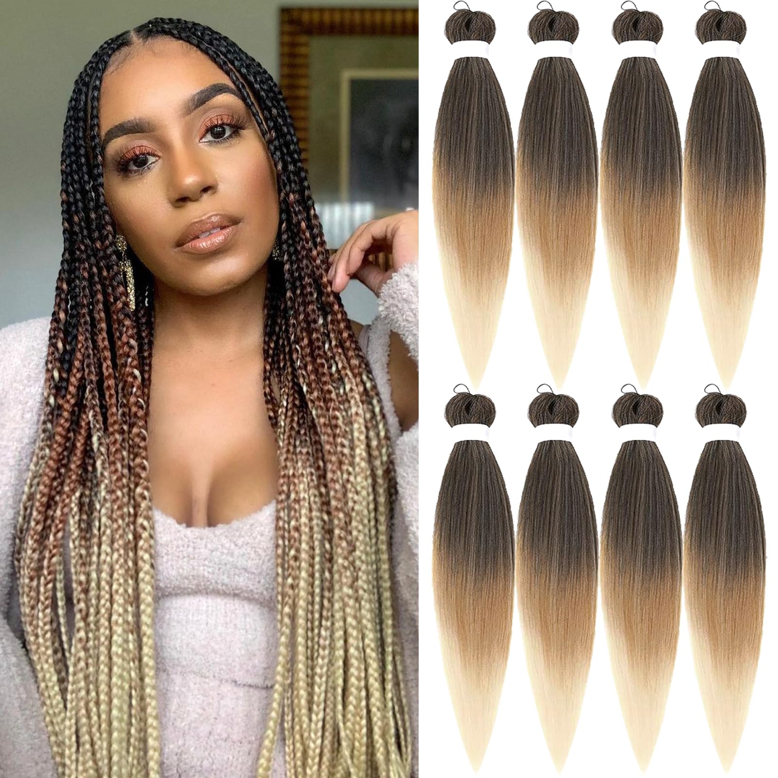 Pre-stretched Braiding Hair Professional Easy Crochet Braid Hair 26 Inch 8 Packs Hot Water Setting Soft Synthetic Braiding Hair Extension for Twist Senegalese Crochet Hair (26 inch, 1B/27/613) โ image 1