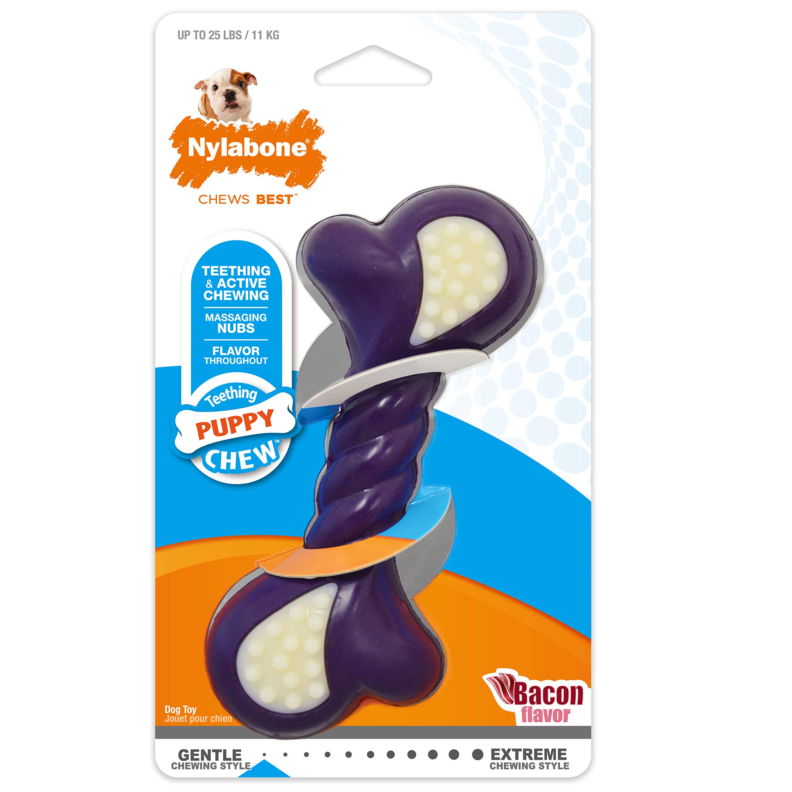 Nylabone Gentle Puppy Dog Double Action Teething Chew Toy, Bacon Flavour, Small, for Puppies Up to 11 kg
