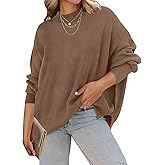 ZESICA Women's Fall 2026 Casual Long Sleeve Crew Neck Side Slit Oversized Ribbed Knit Pullover Sweater Tops