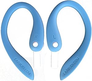 EARBUDi Ear Hooks, Adjustable Rubber Ear Loops, Made for Wired EarPods, Compatible with Apple EarPods, Blue