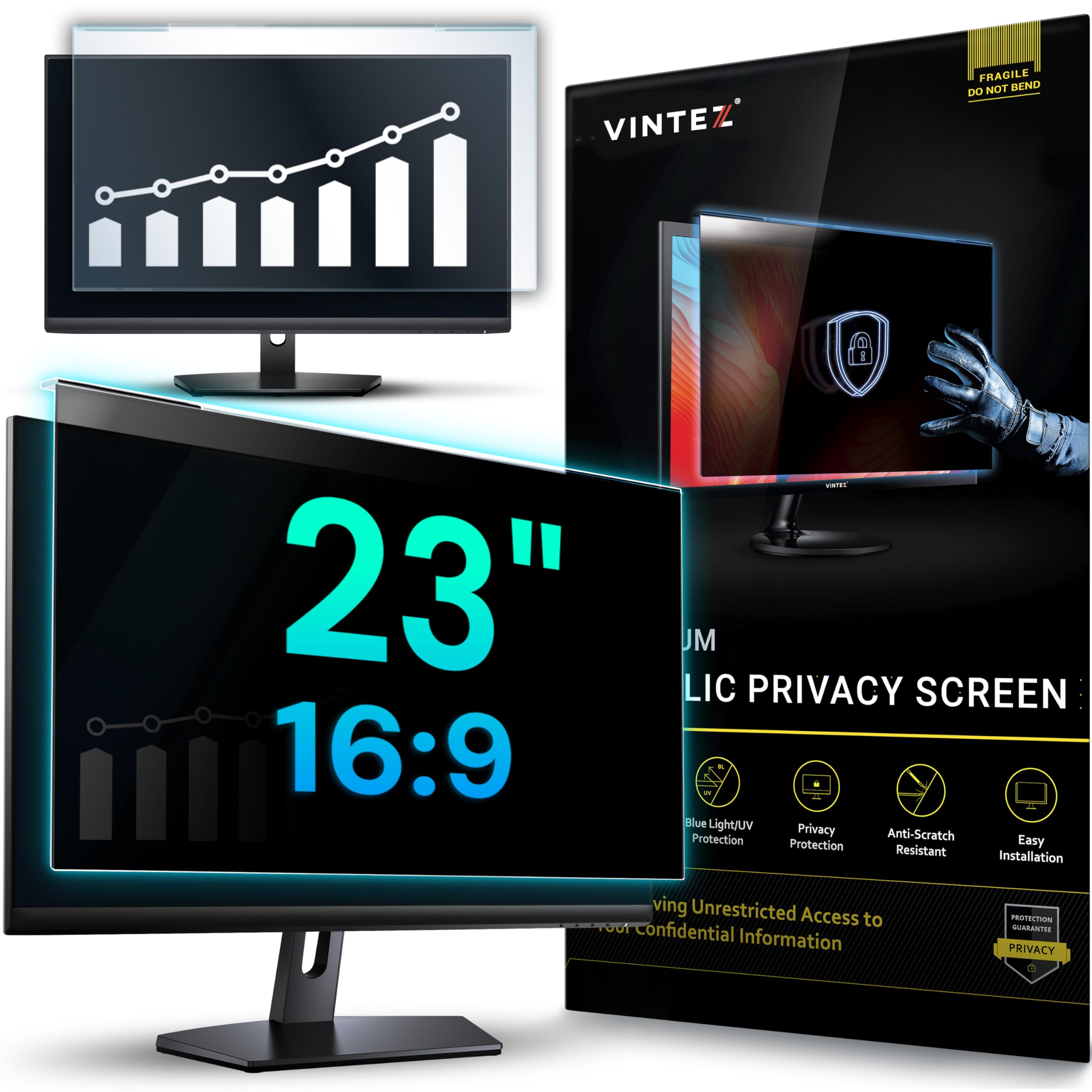 VINTEZ Universal 23" - 16:9 Aspect Ratio - Computer Privacy Screen Filter for Widescreen Computer Monitors - 20.6" x 12.0" = 524 x 306 mm - Monitor Frame Hanging Type — image 1