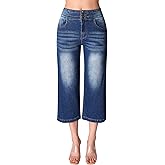 roswear Women's Wide Leg Stretchy High Waisted Capri Denim Pants