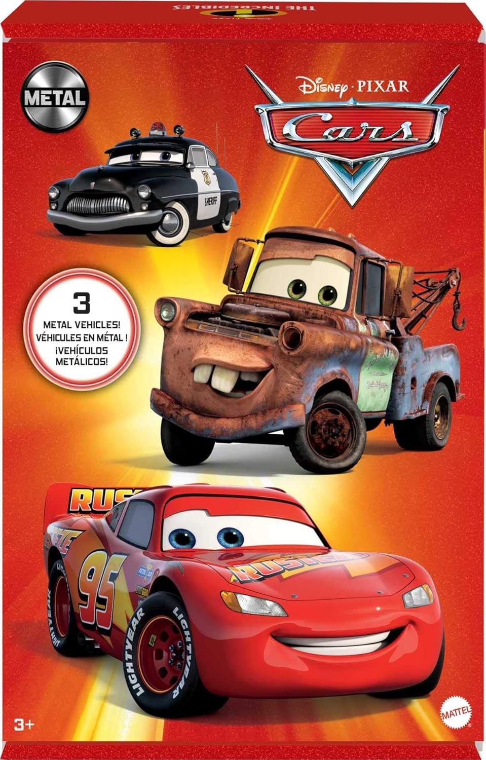 Disney Pixar Cars Radiator Springs Die-Cast Toy Vehicles 3-Pack, 1:55-Scale, With Lightning McQueen, Sheriff & Mater, Gift For Kids Age 3 Years and Older: Toys & Games