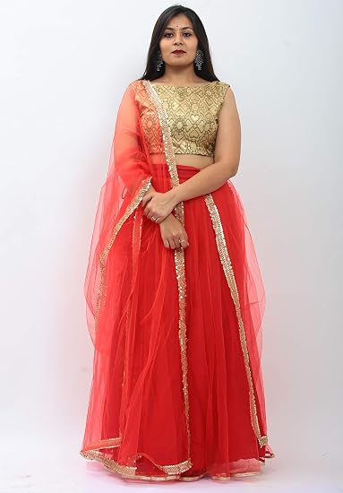 Buy Alarocii Candy Red Golden Ready To Wear Lehenga With Blouse And Dupatta X Small At Amazon In wear lehenga with blouse and dupatta