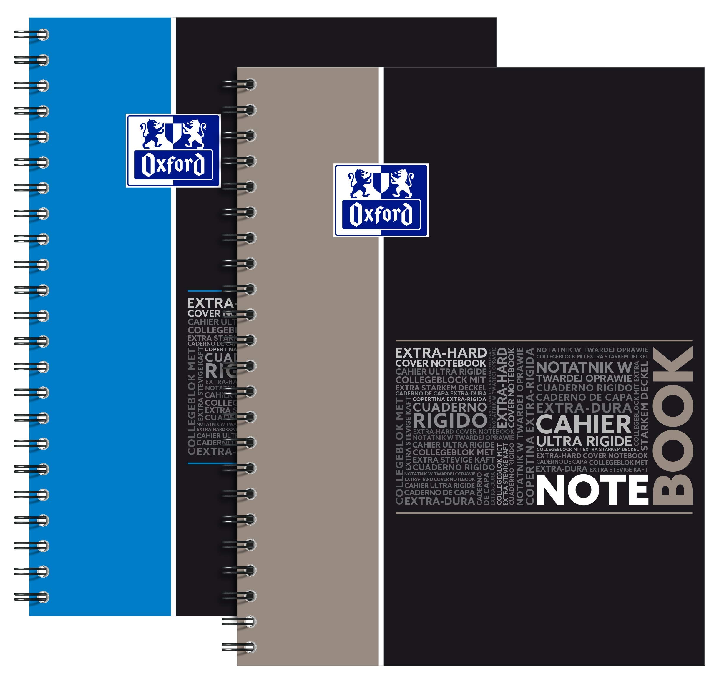 Oxford Pack of 2 Spiral Notebooks A4+ Ruled 7 mm Cornell Type 160 Pages Hard Card Covers Assorted Colours (24 x 29.7 cm)