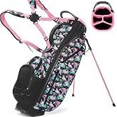 Women's Lightweight Golf Stand Bag, Tropical Flamingo Floral Print Ladies Golf Carry Bag with Cooler Pocket, Multi-Pockets, Adjustable Shoulder Strap, Portable Golf Bag for Course Driving Range
