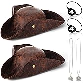 Chicingyou Pirate Hat Pirate Costume Accessories Leather Tricorn Hat Necklace Eye Patch Mardi Gras Party Men Women Distressed
