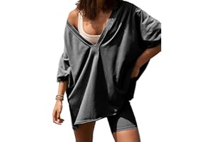 TAQCUX 2 Two Piece Outfits for Women Summer Oversized Workout V Neck T Shirts Biker Shorts Matching Sets
