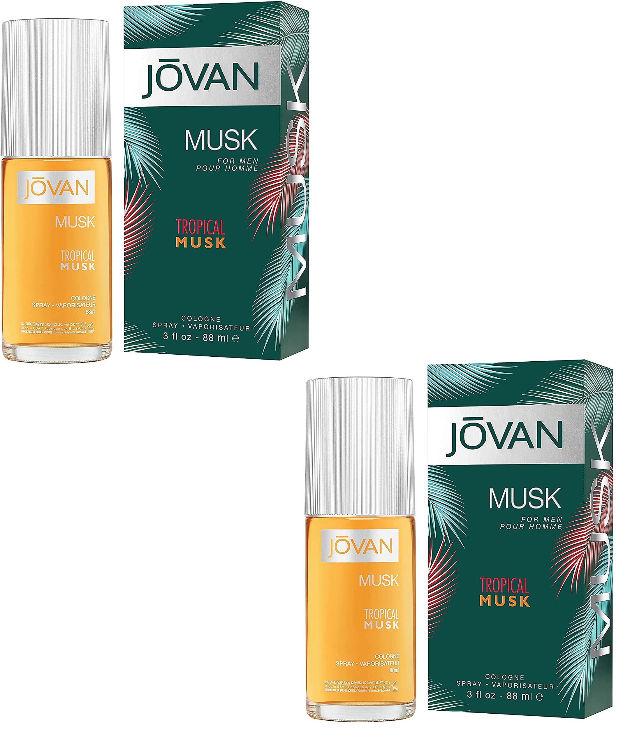 Jovan Tropical Musk Mens Gents Cologne Fragrance 88 ml 2 Pack