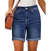 luvamia Jean Shorts for Women High Waisted Trendy Causal Summer Fold Hem Stretchy Long Denim Shorts 7 Inch Inseam