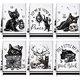 Bencailor 6 Pcs Gothic Kitchen Towels Black Cat Skull Dish Hand Towels Goth Tea Washcloth for Gothic Party Gifts Bathroom Kitchen Goth Decor, 24 x 16''
