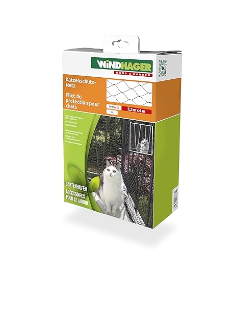 Windhager Katzenschutz-Netz Katzennetz für Balkon Terrasse und Fenster, Robustes HDPE-Gewebe, 2,5 x 4 m, schwarz, 06775