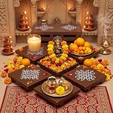 12 Pcs Diwali Return Gifts, Wooden Kolam Trays Pooja Chowki, Brown | Diwali Return Gifts Bulk, Navratri Golu Favors, Wooden Kolam Trays, Pooja Chowki, Palavelli Stand, Kalasam Holder