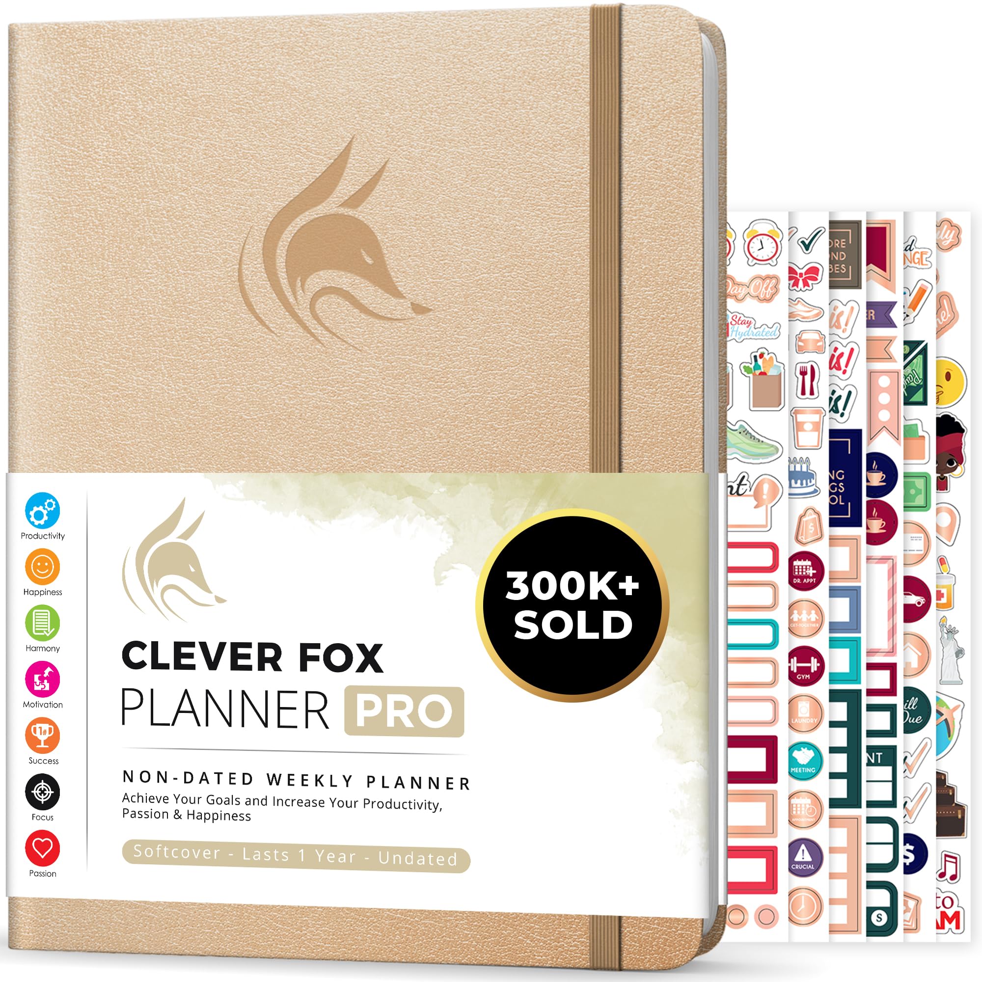 Clever Fox Planner PRO – Weekly & Monthly Life Planner to Increase Productivity, Time Management and Hit Your Goals, 21.5x28cm (Pearl)