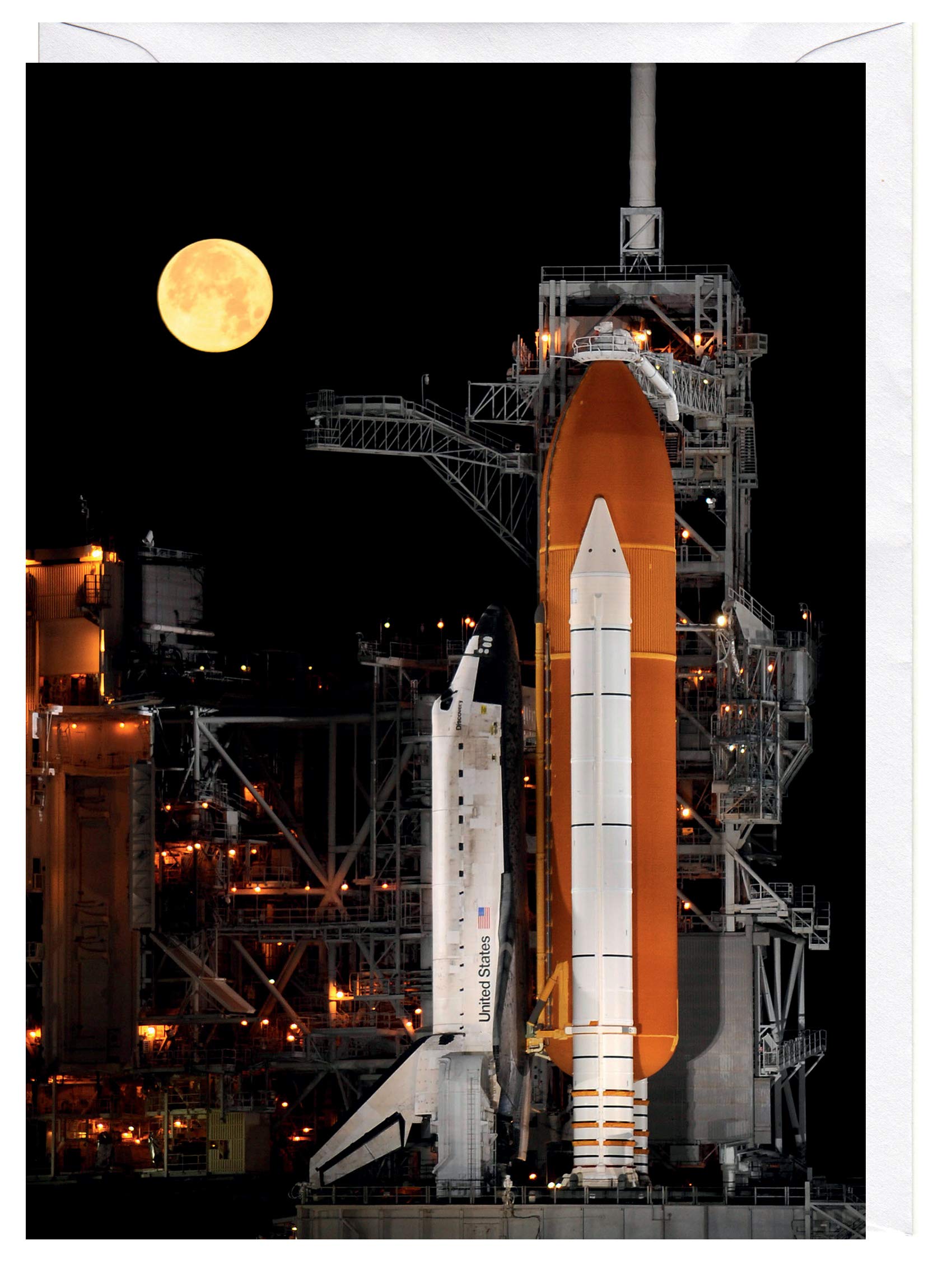 Space Shuttle Discovery on The Launch Pad at Night. Blank Greeting Card
